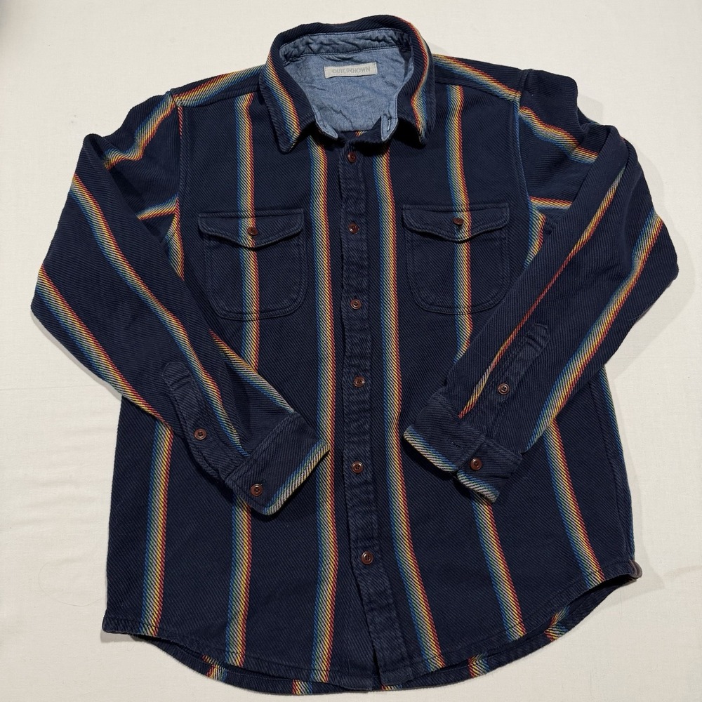 Outerknown Blanket Shirt Mens Large Navy Marine Rainbow Stripe Button Up